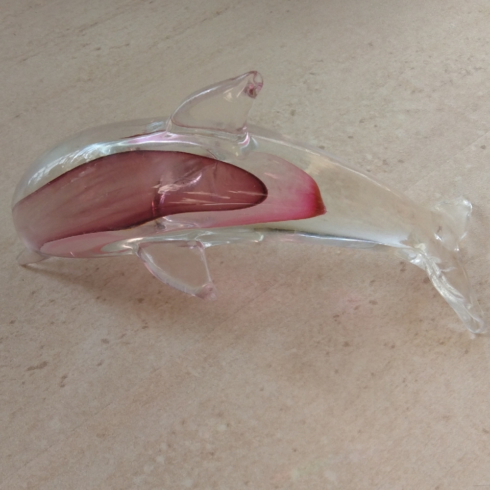 Elegant Glass Dolphin Figurine - Pink and Clear